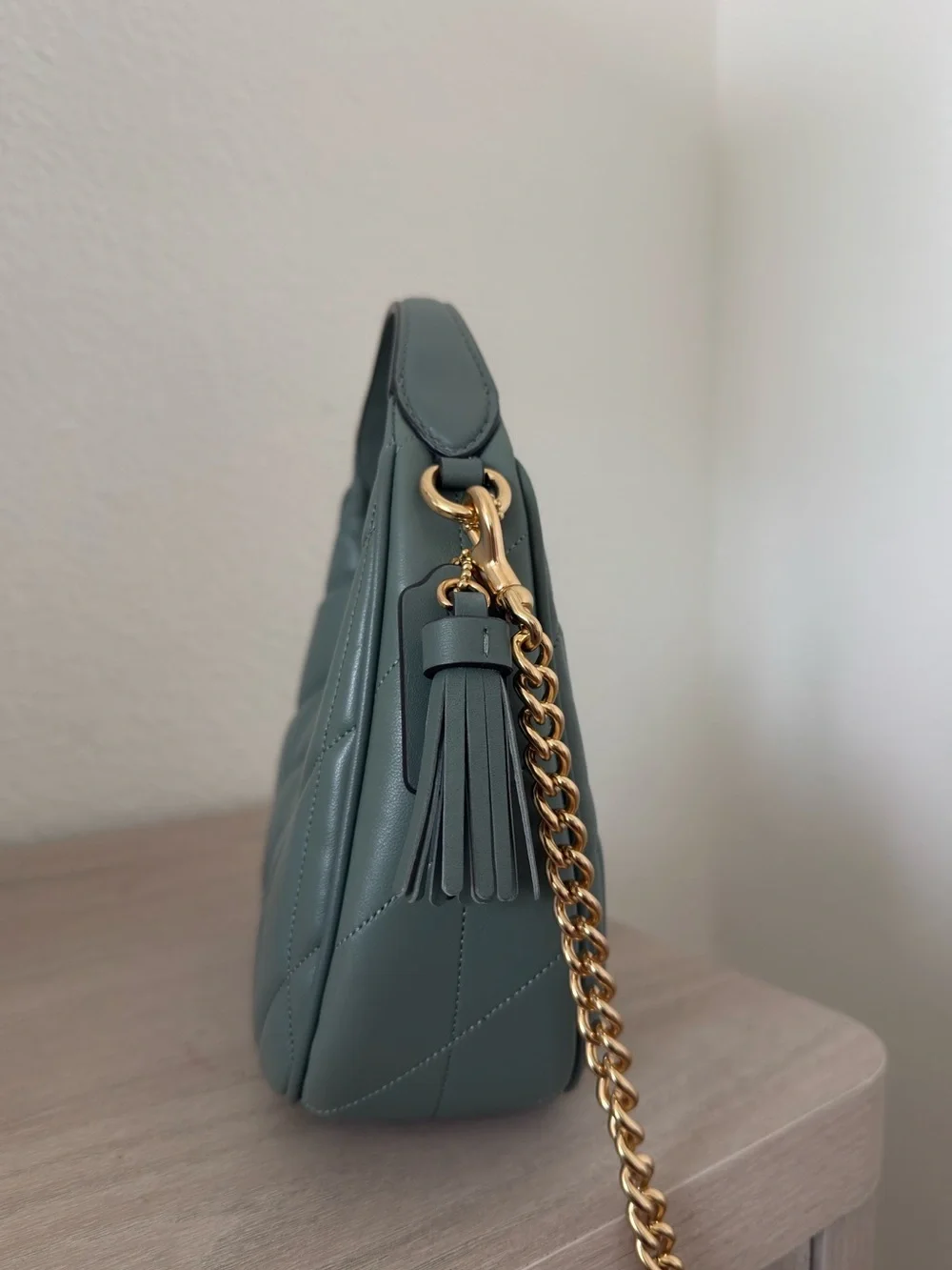 Emily Shoulder Bag/ Coach Quilted Mini Hobo Bag in Sage Green with Gold Hardware